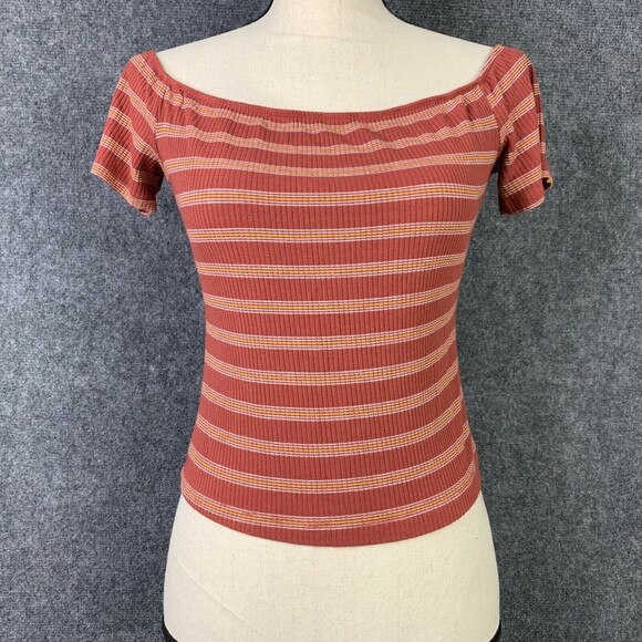 Mossimo Crop Top Women M Stretch Elastic Neckline Striped Short Sleeve - Picture 1 of 8
